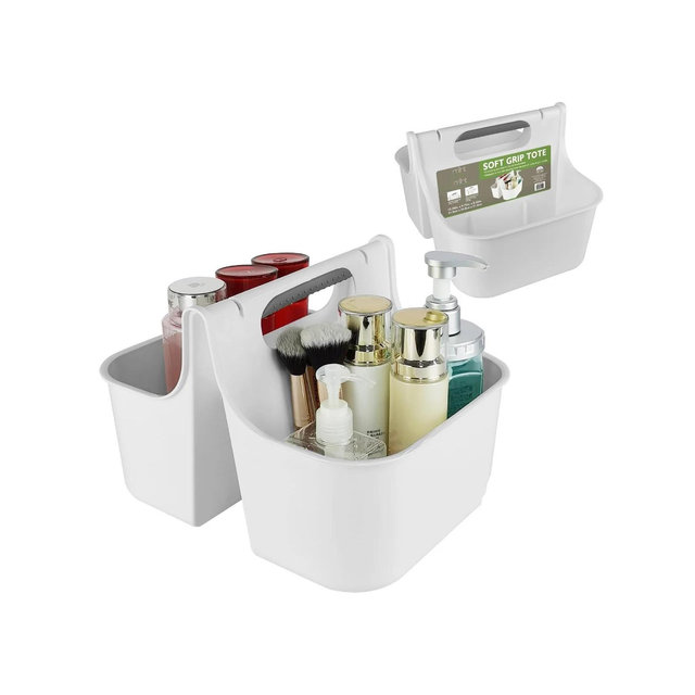 J&V TEXTILES Portable Shower Caddy, Bathroom Organizer Basket, Perfect Size for Dorm/College, Plastic Bath Tote, Dries Quickly with Drainage Holes