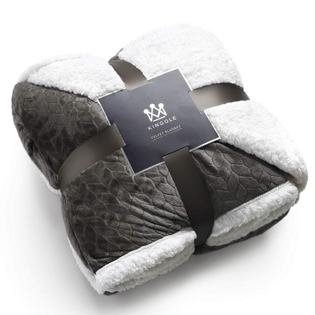Kingole Double-Layer Reversible Luxury Sherpa Blanket, Charcoal Gray Queen Size Extra Warm Super Soft Cozy Plush for Couch/Bed Microfiber 580GSM (90&quot;x90&quot;)