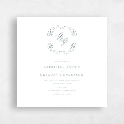 Blue Floral Wedding Invitation - Verdure Wreath