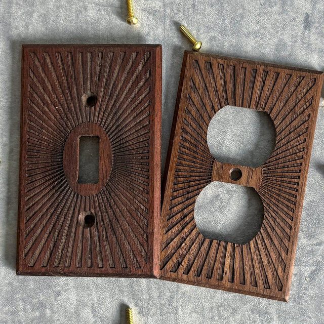 Walnut Wood Light Switch Cover, SunBurst Wood Switch Plate Cover, Light Switchplate, Wallplate, Outlet Cover, Wall Decorative Cover