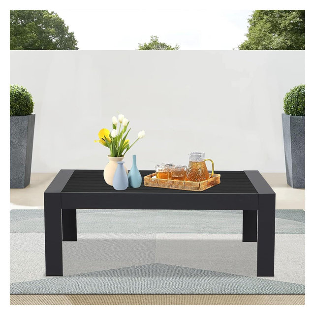 Heynemo Aluminum Outdoor Patio Furniture Coffee Table, All-Weather Metal Coffee Table, Modern Rectangle Coffee Table for Balcony, Garden, Dark Grey