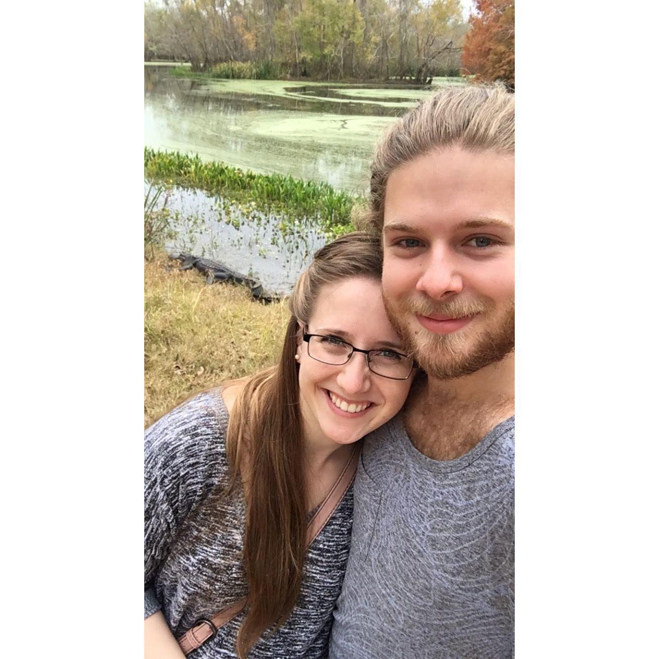In 2018, we once again joined Kaitlin's family for Thanksgiving in Texas. While there, we went on a walk and found an alligator! Several of them, actually.