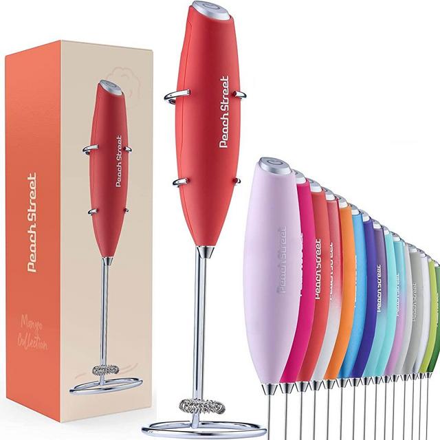 Powerful Handheld Milk Frother, Mini Milk Foamer, Battery Operated (Not included) Stainless Steel Drink Mixer with Frother Stand for Coffee, Lattes, Cappuccino, Frappe, Matcha, Hot Chocolate.