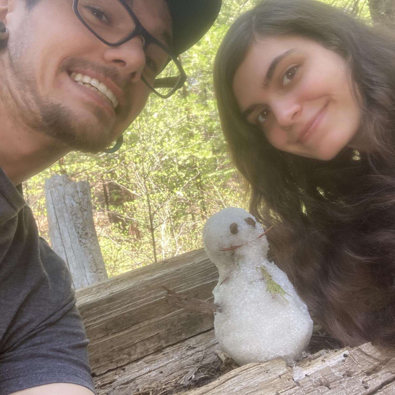 6th date! We went to Calaveras Big Trees State Park! There were patches of snow on one of the trails we walked on. The baby snowman is our baby Snowmo. We still miss him