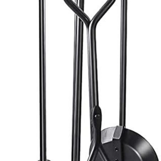 CALIDOLA 5 Pieces Fireplace Tool Set, Cast Iron Hearth Accessories Tools with Polished Brass Handles