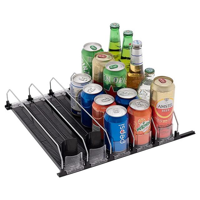 Drink Organizer for Fridge, Self-Pushing Soda Can Dispenser for  Refrigerator, 5 Row Black Color Width Ajustable, Beer Pop Can Water Bottle  Storage for Pantry, Kitchen 