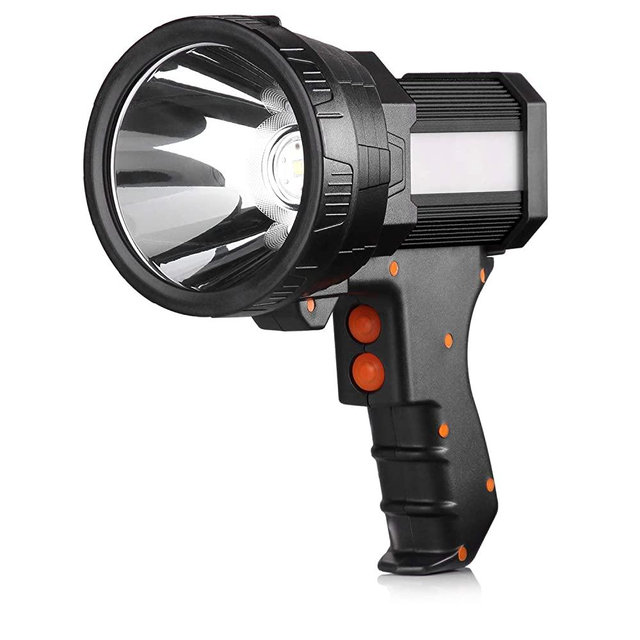 BUYSIGHT Rechargeable Spotlight,Spot Lights Hand held Large Flashlight 120000 lumens Handheld Spotlight Lightweight and Super Bright Flashlight (Aluminium_Alloy Black)