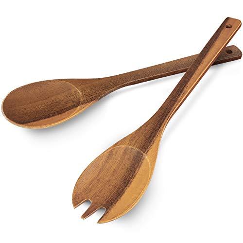 AIDEA Salad Servers Set, 2 Pieces Wood Spoon and Fork set, 12 Inch Salad Servers for Tossing and Serving, Salad Tongs Cooking Utensils With Long Handles for Kitchen - Original Wood Color