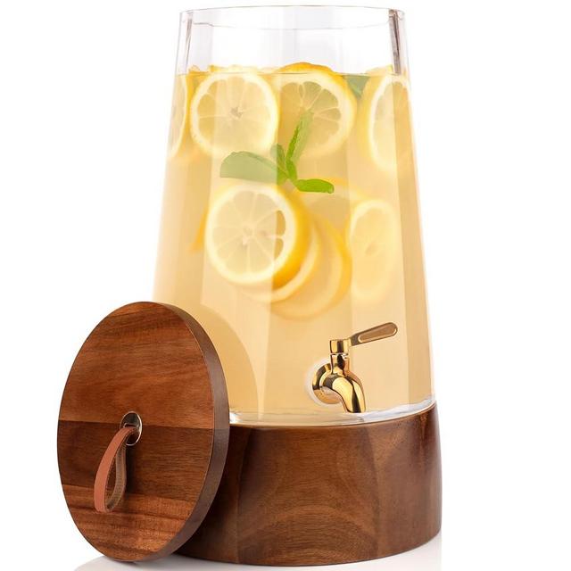 FOODLE Large Glass Drink Dispenser with Spigot - Glass Beverage Dispenser with Stand - Perfect for Parties & Weddings - Pitcher for Lemonade, Water, Sangria, Punch & Juice - Leakproof - 1.72 Gallon