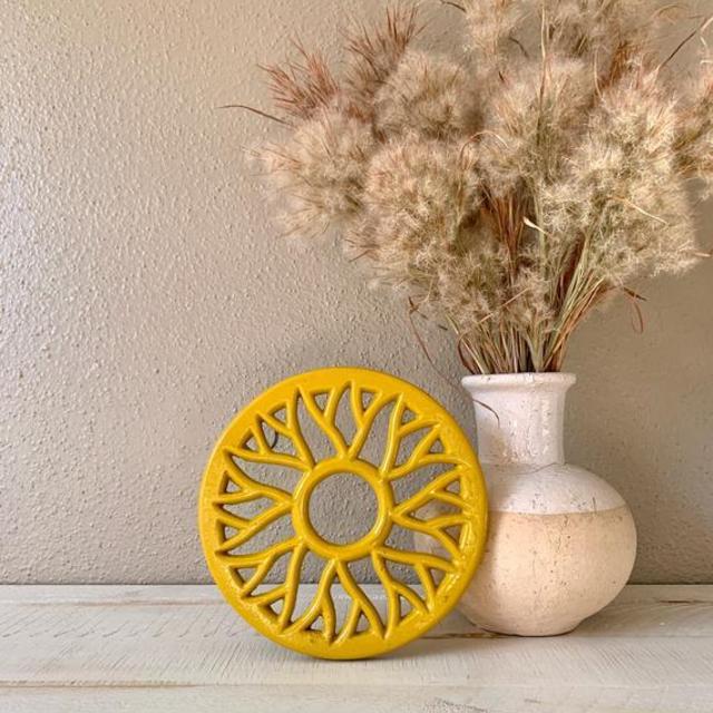 Cast Iron Goldenrod Yellow Sun Trivet