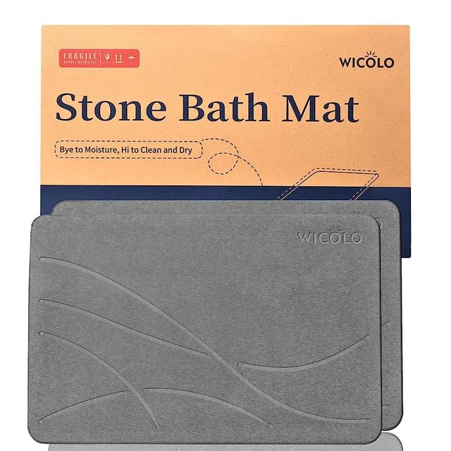 WICOLO Bath Stone Mat, Diatomaceous Earth Shower Mat Non Slip Instantly Removes Water Drying Fast Bathroom Mat Natural Easy to Clean (2 Pack, Grey)
