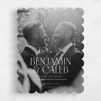 White Scalloped Wedding Save the Date - Mendoza Portrait