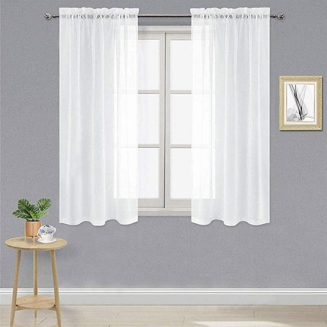 DWCN White Sheer Curtains Semi Transparent Voile Rod Pocket Curtains for Bedroom and Living Room, 42 x 45 inches Long, Set of 2 Panels