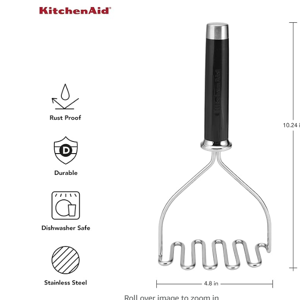 KitchenAid Gourmet Stainless Steel Wire Masher, 10.24-Inch, Black