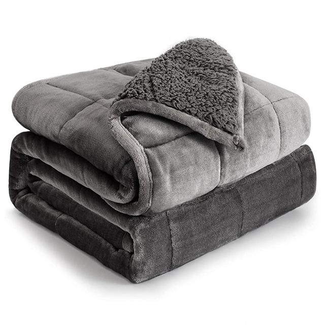 Cottonblue Sherpa Fleece Weighted Blanket 15lbs, Sherpa Flannel Cozy Plush Bed Blanket, Fuzzy Sherpa Flannel Bedding Blanket Throw, Minky Soft Blanket for Sofa Bed,48 x 72 inches,Grey