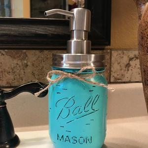 Soap Dispenser Mason Canning JAR Hand PAINTED & Distressed Ball Pint ~ STAINLESS STEEL ~ Kitchen, Bathroom, Lotion or Soap ~Gray Grey Seafoam Light Blue Turquoise Pewter Green Cream Tan Brown Yellow