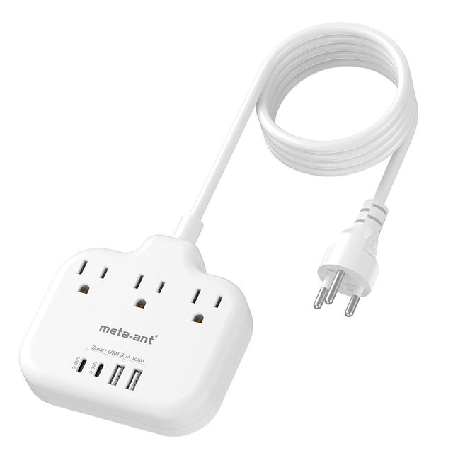 Thailand Power Adapter with 4FT Extension Cord, meta-ant Thailand Plug Adapter with 3 American Outlets 4 USB Ports(2 USB-C), Type O Adapter for US to Thailand