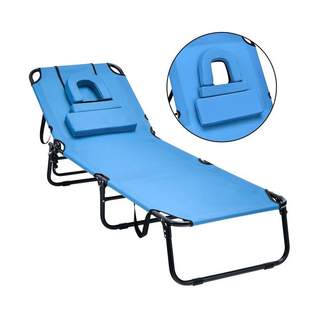 Tangkula Outdoor Folding Beach Chaise Lounge Chair Adjustable Camping Recliner Blue