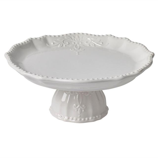 Modern Farmhouse Home Footed Cake Plate in White