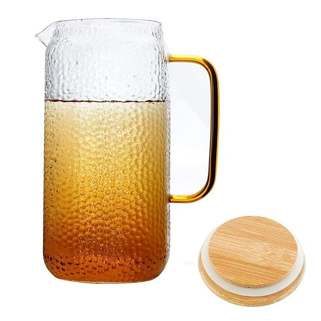 Luvan Glass Pitcher, 68oz Water Pitcher with Lid and Spout, Wide-Mouth Iced Tea Pitcher, Easy Clean High Heat Resistant Borosilicate Glass Jug for Juice, Milk, Cold or Hot Beverages ( 2.0L)