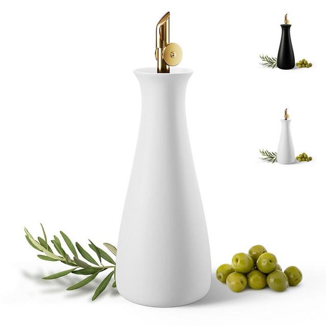 Ceramic Olive Oil Dispenser with Self-Closing Gold Spout - No Spill Matte White Ceramic Oil Dispenser for Kitchen - Ceramic Olive Oil Dispenser Bottle for Kitchen - Ceramic Olive Oil Bottle Dispenser
