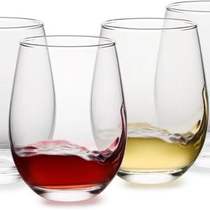 Stemless Wine Glasses Set of 4, 18oz Red White Wine Glasses,Lead-free Wine Glasses for Home, Party, Wedding, Ideal Wine Accessories Gift,Clear