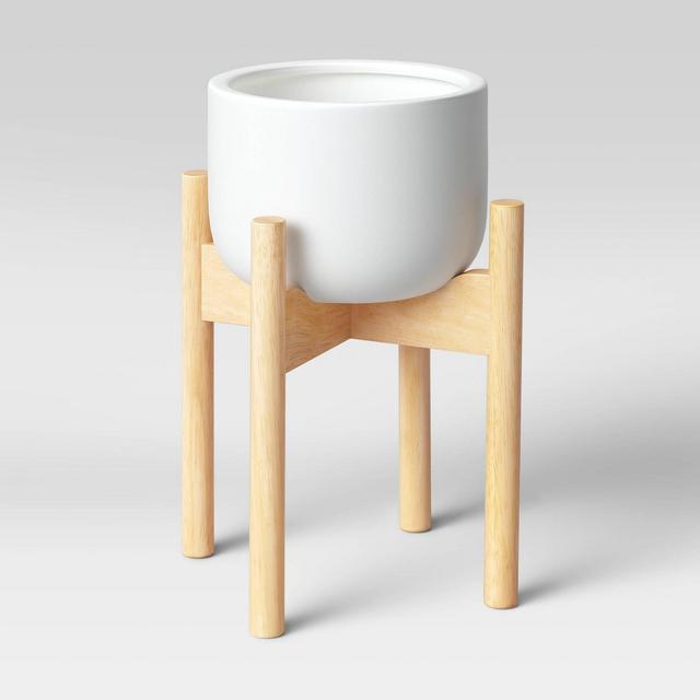 12" x 8.5" Ceramic Planter with Wood Stand White - Project 62™