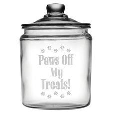 "Paws off My Treats!" 64 oz. Treat Jar with Lid in Clear