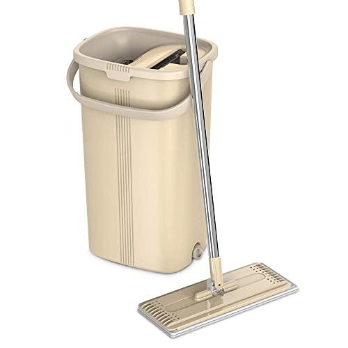 TETHYS Flat Floor Mop and Bucket Set for Professional Home Floor Cleaning System with Aluminum Handle/2-Washable Microfiber Pads Perfect Home + Kitchen Cleaner for Hardwood, Laminate, Tiles, Vinyl