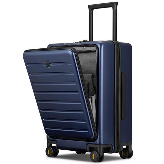 LEVEL8 Carry On Luggage, Road Runner Carry-on Suitcase with Front Pocket, PC Hardside Luggage with Spinner Wheels, TSA Locks - Navy Blue, 20 Inch