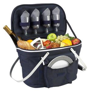 Picnic at Ascot Collapsible Insulated Picnic Basket Equipped with Service For 4 - Navy