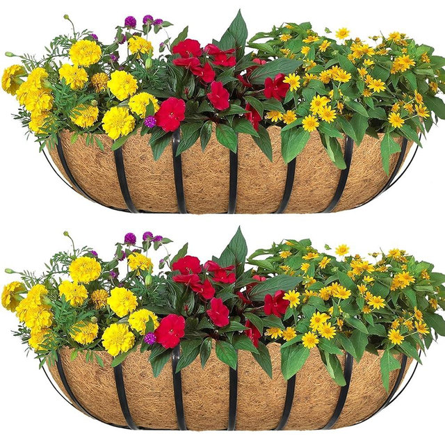 SMYAXUNW 2pack 24-inch Window Sill Window Railing Planters with Cocoa Liner for Outdoor Balconies, Porches, Fences, Patio Railings