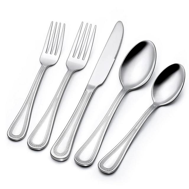 60 Piece Silverware Set for 12, Terlulu Stainless Steel Flatware Set, Mirror Polished Cutlery Set Utensil Set, Tableware Include Forks Spoons Knives for Home Restaurant, Beaded Handle, Dishwasher Safe