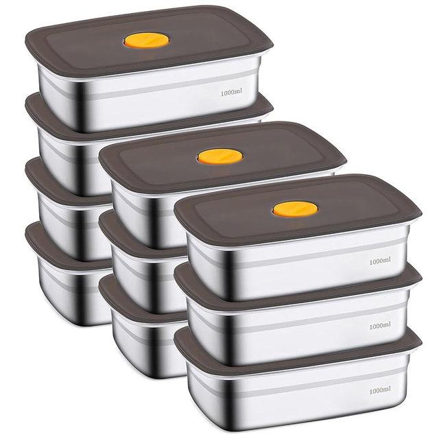 clamder 10 Pack Stainless Steel Food Storage Containers with Airtight Leak-Proof Lids, 34oz Reusable Meal Prep Lunch Boxes, Freezer & Dishwasher Safe Metal Containers for Leftovers & Snacks