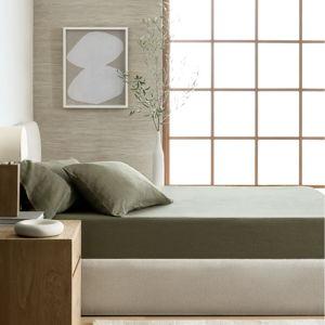 European Linen King Fitted Sheet + 2 Pillowcases (Dusty Olive)