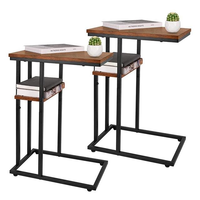 Yoobure C Shaped End Table Set of 2, Side Table for Couch and Bed, Small Side Table for Small Spaces, Living Room, Bedroom, Rustic Snack Table