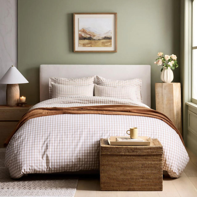 Classic Organic Percale Gingham Duvet Cover Set - Cafe