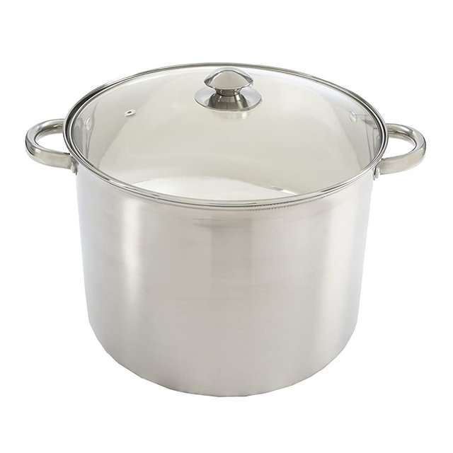 Ecolution Stock Pot with Vented Tempered Glass Lid Pure Intentions, 16 Quart, Stainless Steel