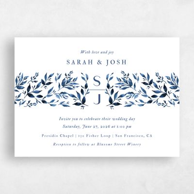 Dusty Cobalt, Blue Wedding Invitation - Madilou Landscape