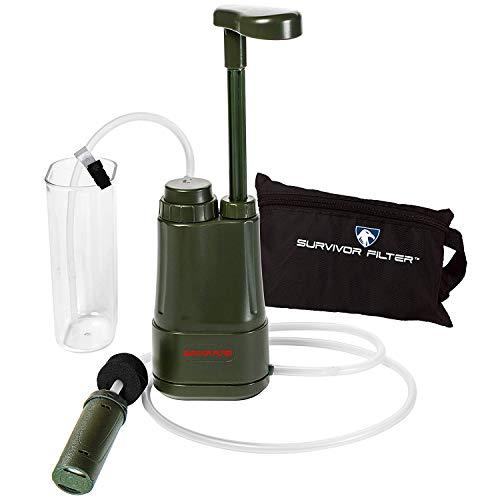 Survivor Filter PRO - Virus and Heavy Metal Tested 0.01 Micron Water Filter for Camping, Hiking, and Emergency. 3 Stages - 2 Cleanable 100,000L Membranes and a Carbon Filter for Family Preparedness