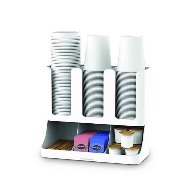 Mind Reader 6 Compartment Upright Breakroom Coffee Condiment and Cup Storage Organizer, White