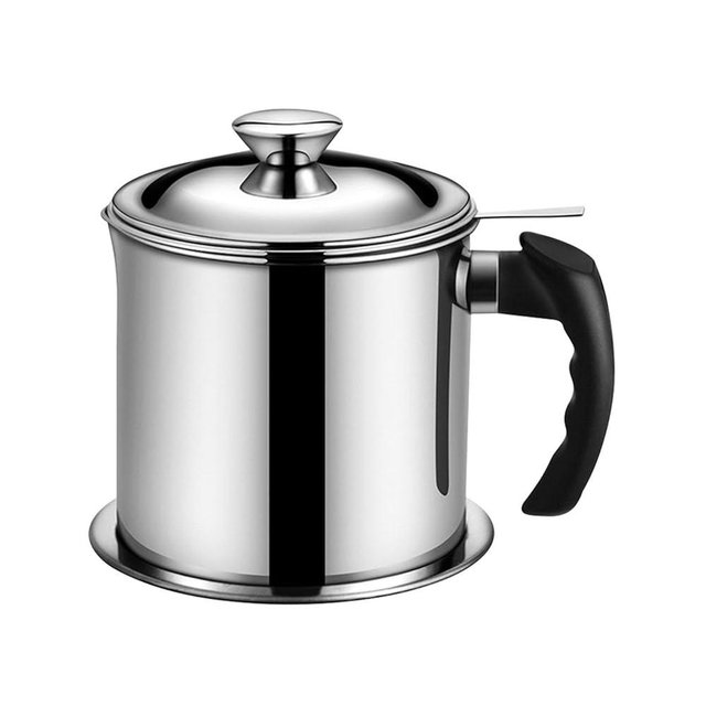 Bacon Grease Container with Strainer, 1.3L(44 fl. oz.)Stainless Steel Grease Container with Dust-proof Lid & Non-slip Tray, Easy Grip Handle Pot Fat Storage, for Storing Frying Oil And Cooking Grea-se