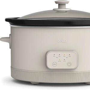 bella 6.0 Qt Programmable Slow Cooker, Ceramic Nonstick Coating, Adjustable Temperature & Cooking Times, Dishwasher Safe Stoneware Pot & Tempered Glass Lid, Tangle Free Cord Wrap, Oatmilk