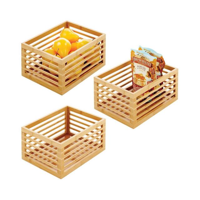 mDesign Bamboo Slotted Kitchen Pantry Organizer Bin - 3 Pack