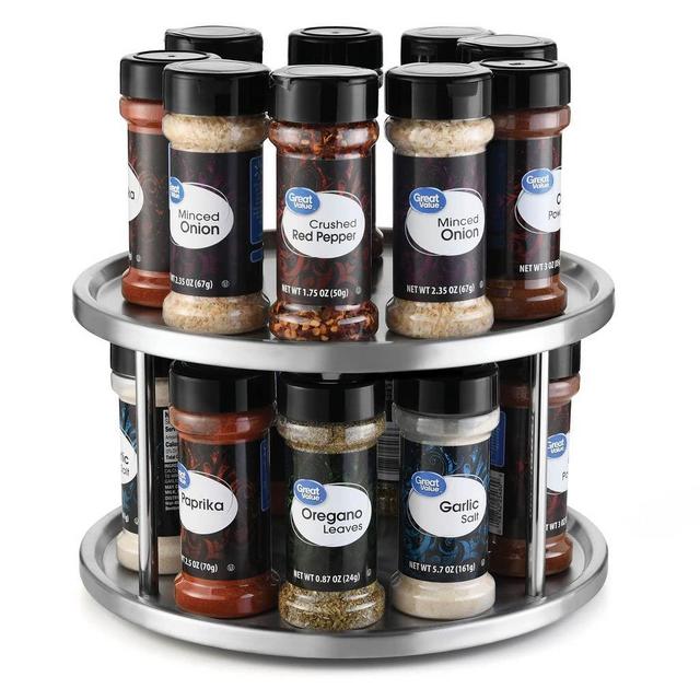 Lovotex 2 Tier Lazy Susan Stainless Steel 360 Degree Turntable Carousel Rotating Tabletop Stand for Dining Table, Kitchen Counters, Pantry, Cabinets – Spice Rack Organizer Tray - 10.5" Diameter