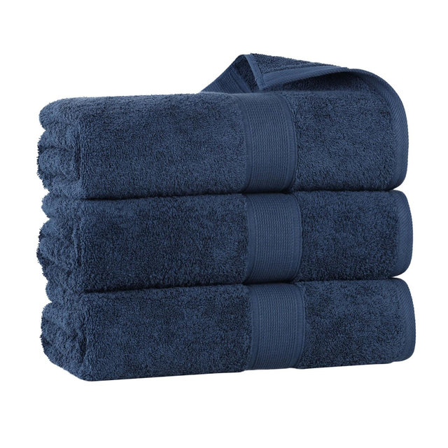 Organic Cotton Medium Weight Solid Bath Towel Set of 3, Navy Blue - Blue Nile Mills