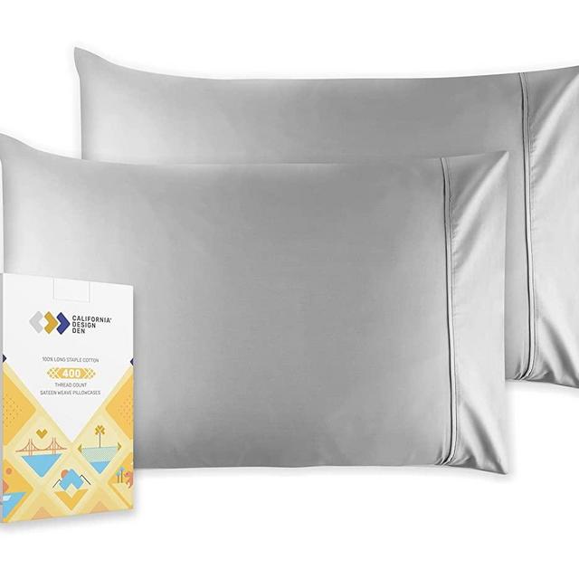 400 Thread Count 100% Cotton Pillow Cases, Light Grey King Pillowcase Set of 2, Long - Staple Combed Pure Natural Cotton Pillowcase, Soft & Silky Sateen Weave
