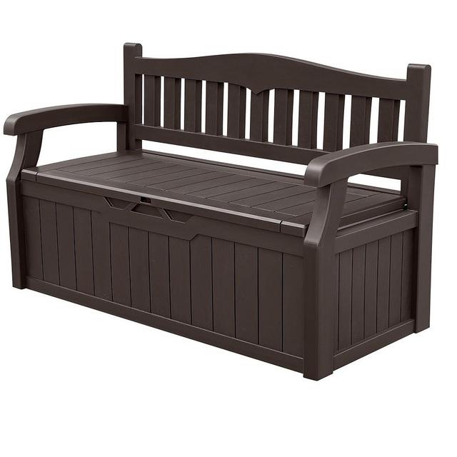 Devoko 80 Gallon Storage Bench Deck Box Lockable for Patio Furniture, Garden Decor and Outdoor Seating for Cushions, Garden Tools and Pool Supplies(Dark Brown)