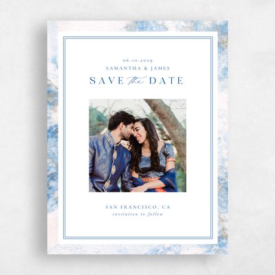 Blue Watercolor Wedding Save the Date - Carrara Photo