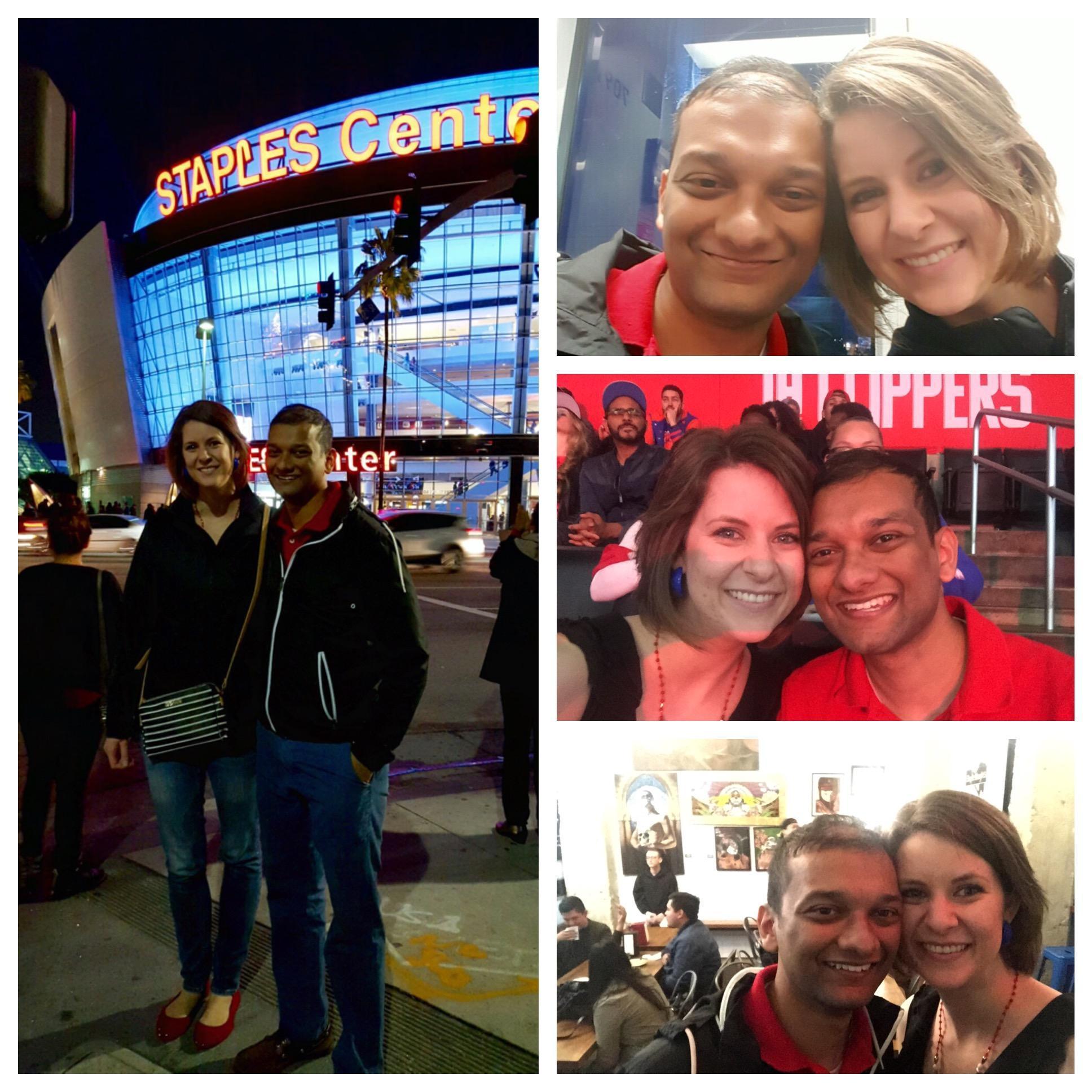 Lauren surprised Kurian with Clippers tickets and tacos downtown for his 25th birthday (our birthdays are just a day apart -- Kurian is one day older!)